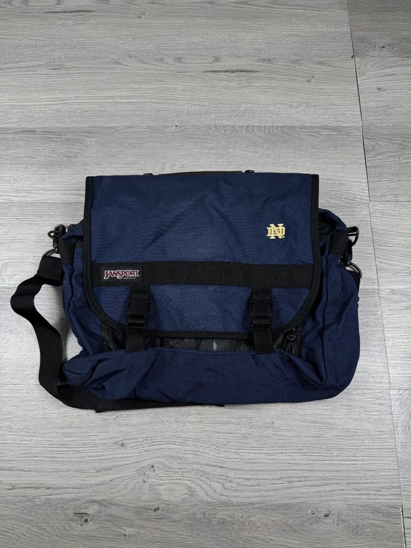 Vintage JanSport Blue Bag Messenger Crossbody Nylon Suede Adjustable Made in USA
