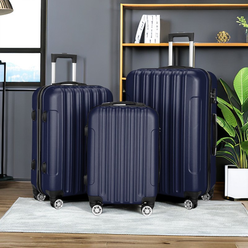 3PCS Classic Navy Blue Trolley Luggage Suitcase, ABS Rolling Travel Suitcase Set gallery