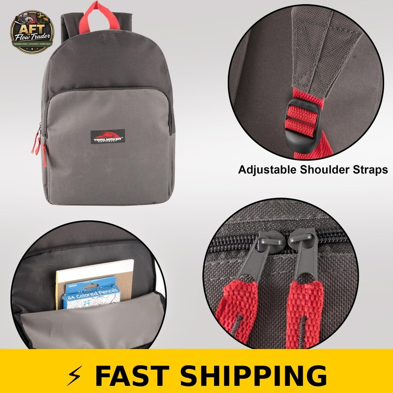 Trailmaker 15-Inch Classic Solid Color Backpack - Gray & Charcoal gallery