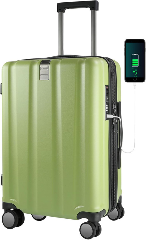 Expandable 20-Inch Hardside Carry-On Luggage with Spinner Wheels & USB Port