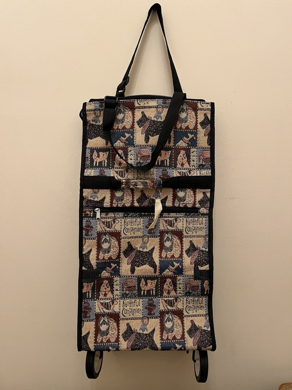 FOLDING ROLLING TOTE DOG PRINT TAPESTRY Shopper Suitcase zip close handles