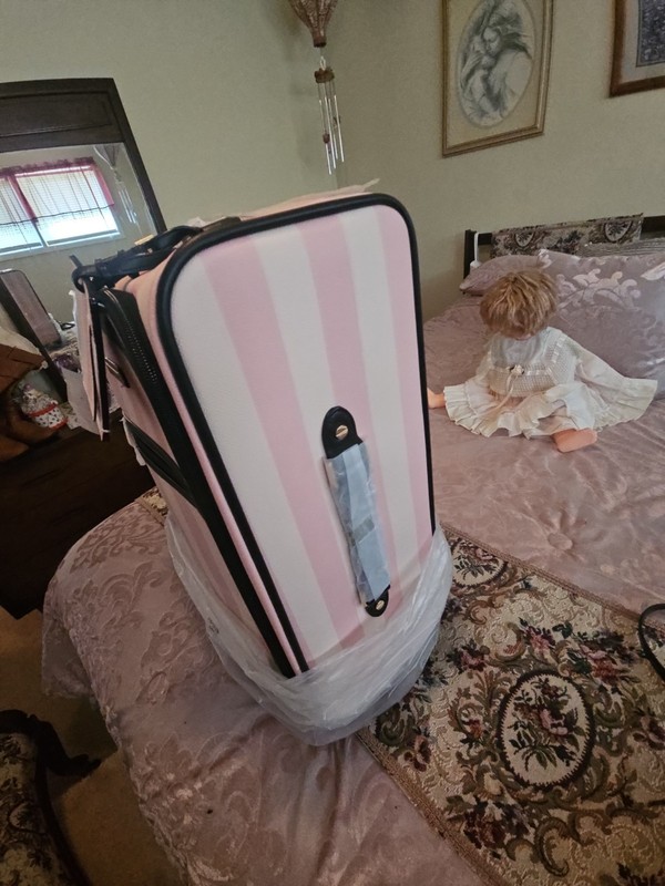 Victoria’s Secret Carry-on Wheelie Luggage Suitcase Set Pnk Heritage Stripes NWT gallery