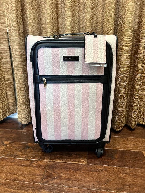 Victoria’s Secret Pink Stripe Carry On Luggage Y2K Glam Travel Suitcase