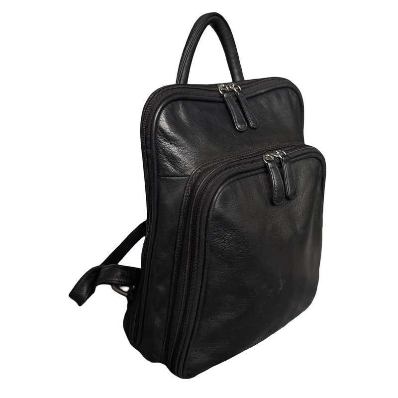 Osgoode Marley Black Leather Backpack Adjustable Straps Organizer Travel Bag