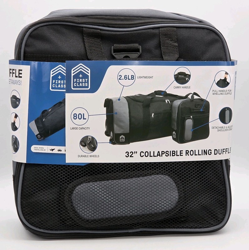 First Class 32" Expandable Collapsible Rolling Duffel Bag Black Pack & Go gallery