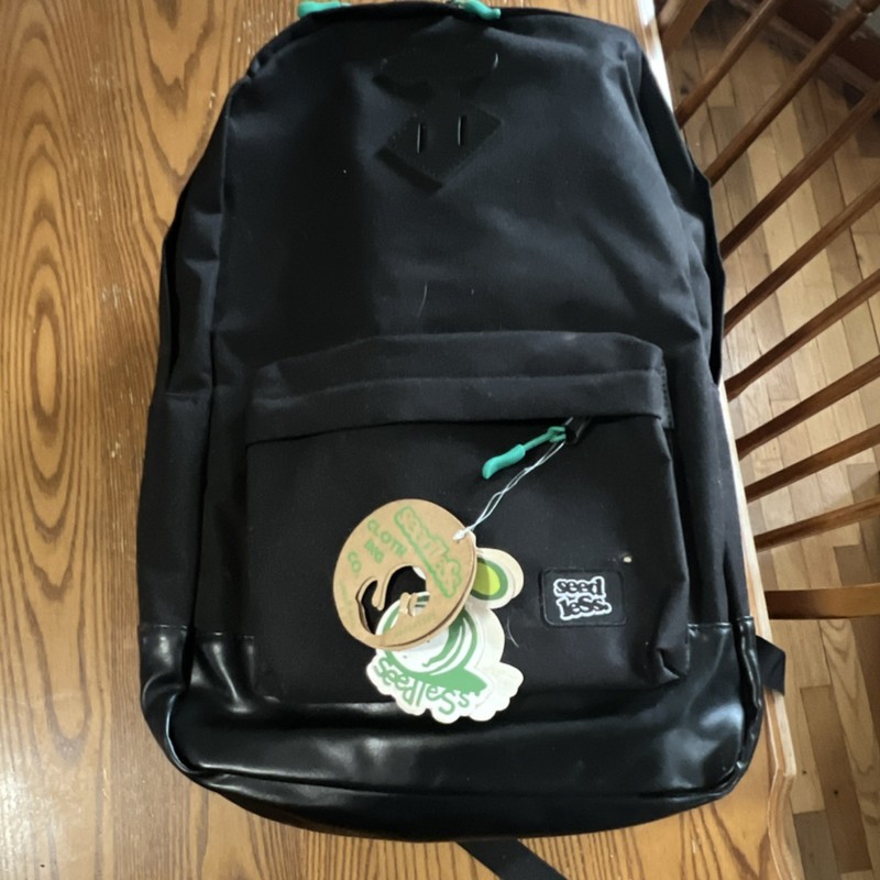 Seedless Black Canvas Backpack Adjustable Straps Zipper Front Pocket