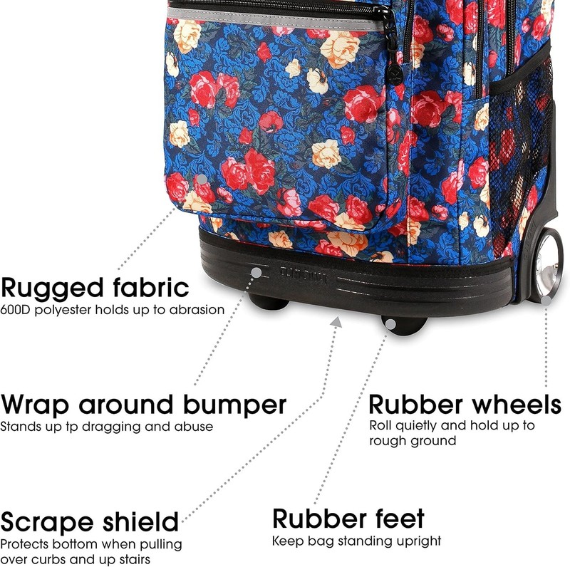 Durable J World 20 Inch Roller Backpack with Laptop Compartment - Vintage Rose gallery