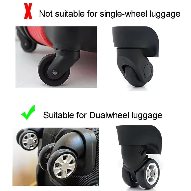 8PCS Black Luggage Roller Rubber Cover Silent Trolley Wheel Accessory Protective gallery