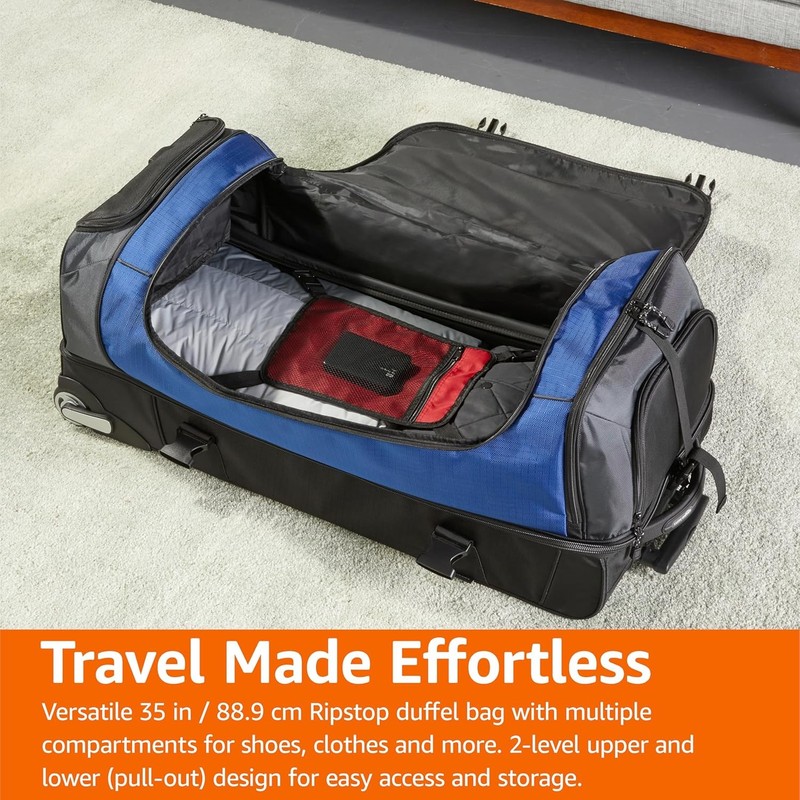 Amazon Basics 35-Inch Large Rolling Duffle Bag with Wheels and Handle, Travel Du gallery