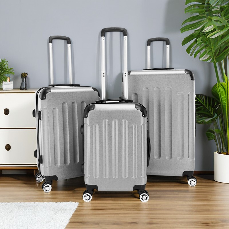 Grey 3PCS Portable Trolley Luggage Suitcase, Modern Rolling Travel Suitcase Set