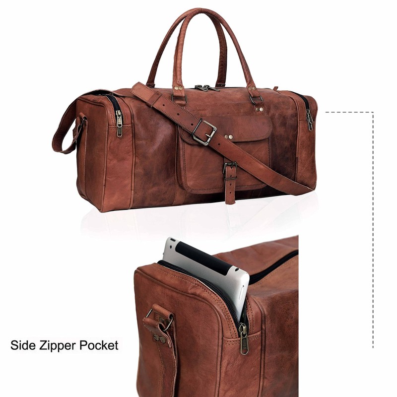 24 Inch Large Leather Duffel Travel Duffle Gym Sports Overnight Weekender Bag... gallery