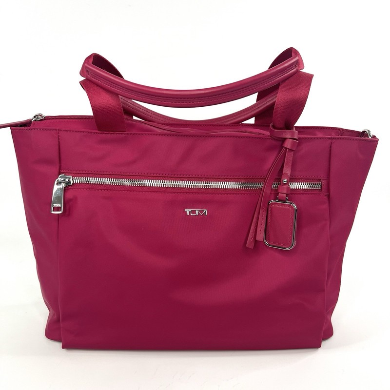 TUMI Voyageur MAGGIE Nylon Zippered Tote Carryall Bag Fuchsia Pink with Silver