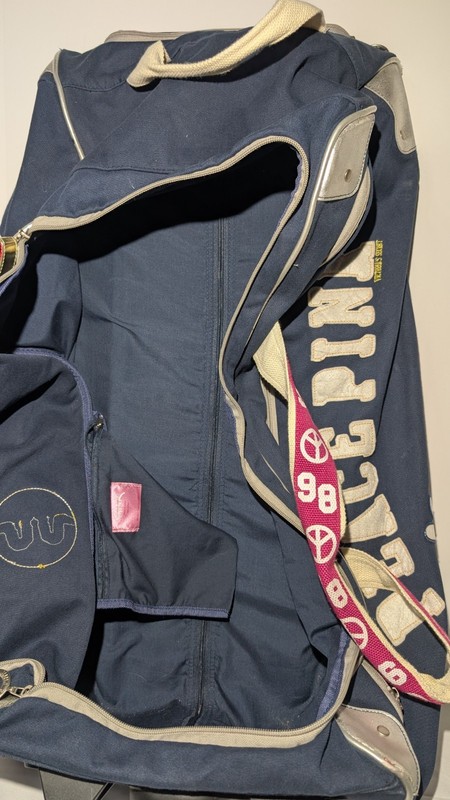 💖 Rare Vintage Victoria’s Secret PINK Rolling Duffle – Navy Varsity Patch Bag💖 gallery