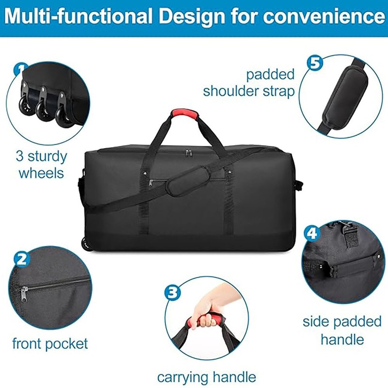 ROLLING DUFFEL BAG 120L 3 WHEELS ZIPPER HANDLES LARGE CAPACITY REINFORCED BOTTOM gallery