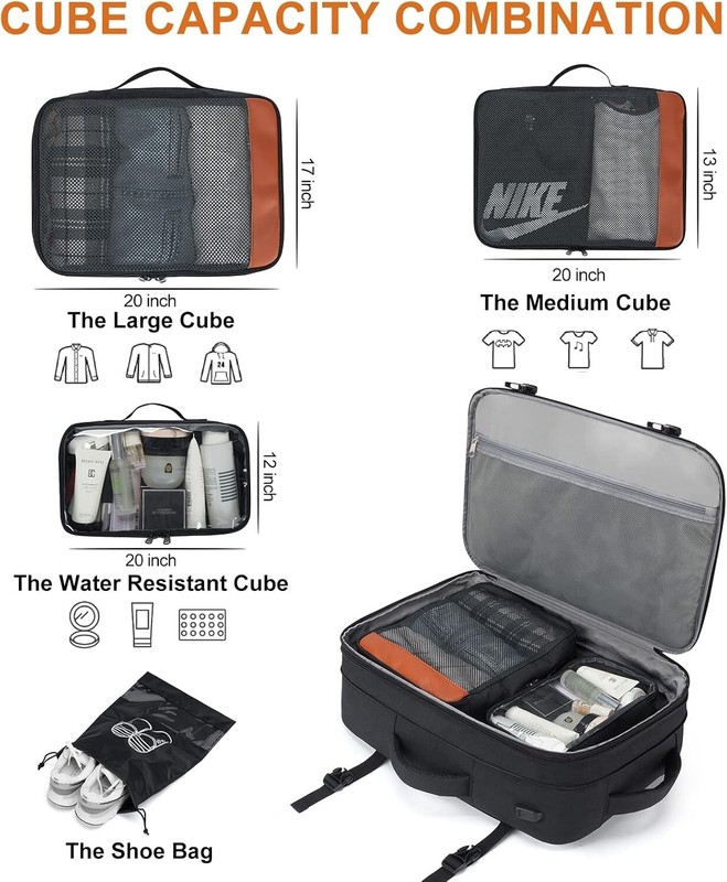 Multi-Functional Water Resistant Weekender Backpack with 4 Packing Cubes gallery