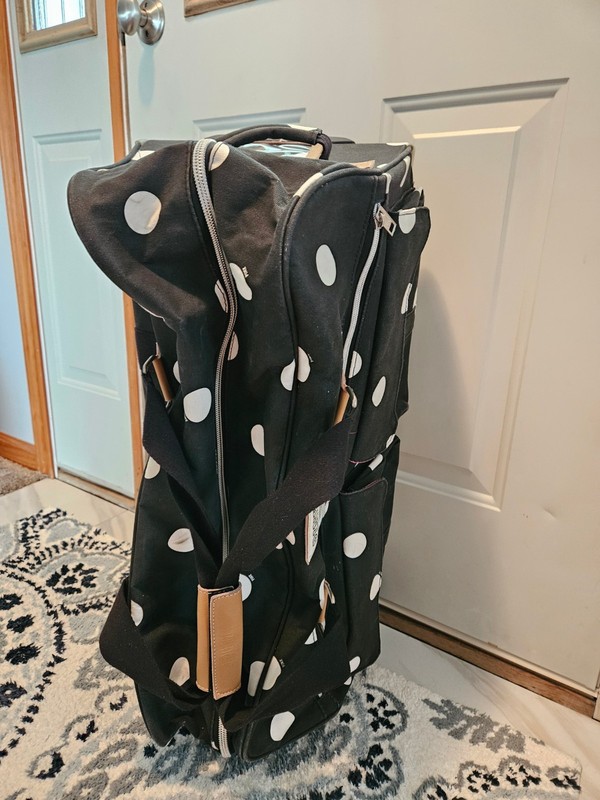 Victoria's Secret VINTAGE Pink BLACK AND WHITE Poka Dot Rolling Luggage gallery