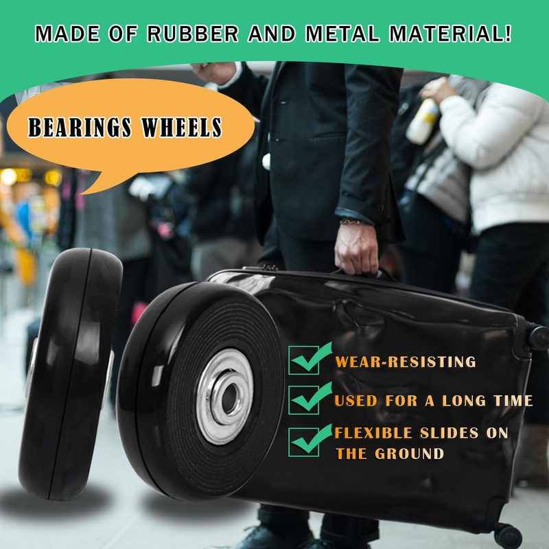Luggage Replacement Wheels Set 8Pcs 2.13"x0.55" (54mm x 14mm) Rubber Black gallery