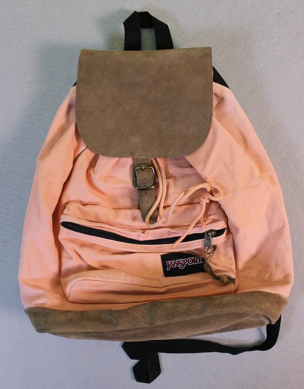 JanSport Suede Leather Bottom Canvas Rucksack Backpack Pink Drawstring Flap