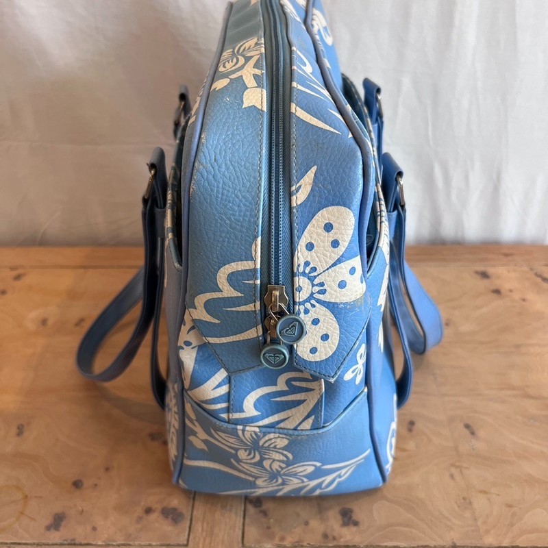Vintage Roxy Double Handle Weekend Bag Carry On Y2K Blue Flowers Plastic Lined gallery