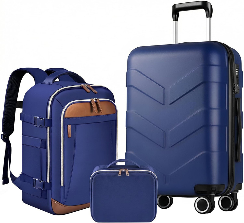 Expandable Luggage Set with Backpack – 21In Suitcase with TSA Lock & Spinner Whe