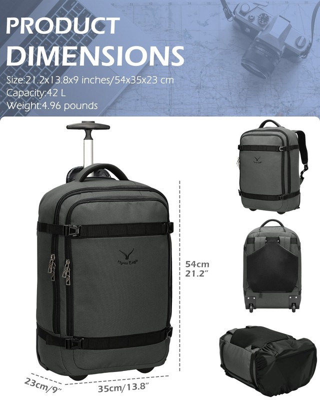 Hynes Eagle 42L Rolling Backpack Flight Approved Convertible Carry on Luggage gallery