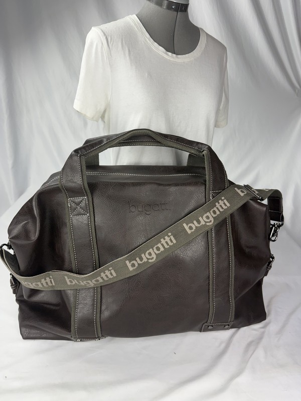 Bugatti Duffel Bag Brown Synthetic Leather Travel Gym Overnight Shoulder Large