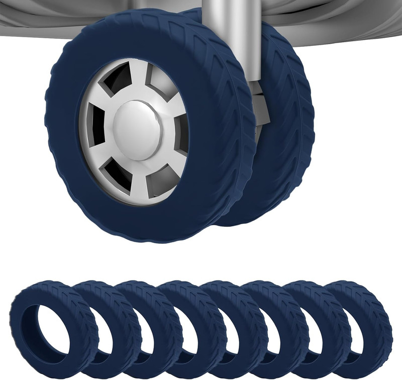 8Pcs Luggage Wheel Covers,Silicone Suitcase Cover for 0.1, Midnight Blue-L