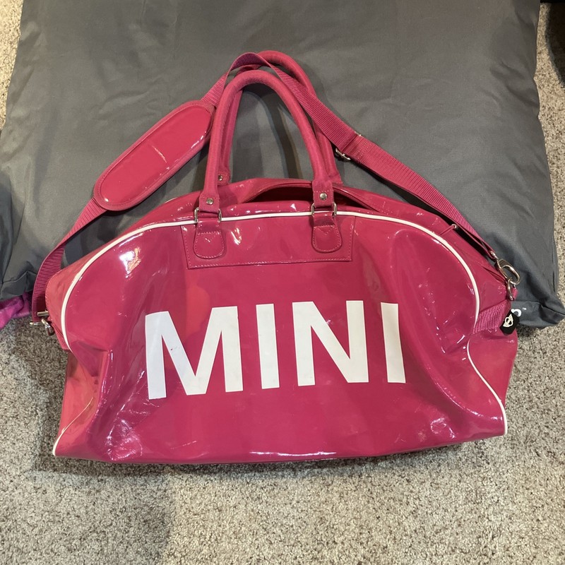BMW/MINI Cooper Patent Pink Duffle Travel Overnight Bag Red Satin Interior-RARE
