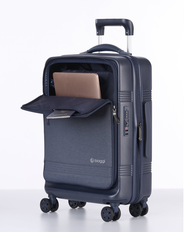 Biaggi Runway Hardside Hybrid 22″ Carry On Luggage Midnight Blue W/ TSA Lock