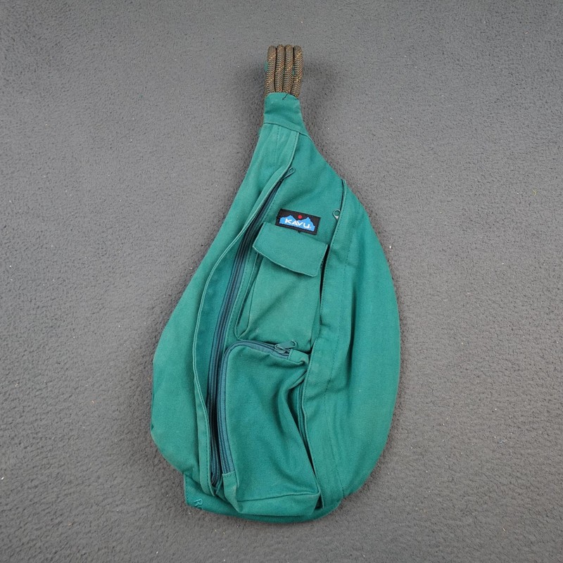 KAVU Rope Sling Crossbody Backpack Green Canvas Rope Bag Travel Hiking Outdoor