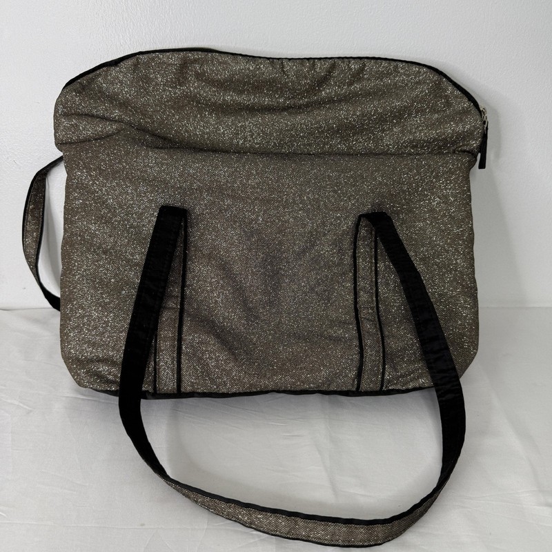 Victoria's Secret Glitter Shimmer Tote Shoulder Bag Black Gold Logo Zip Top gallery