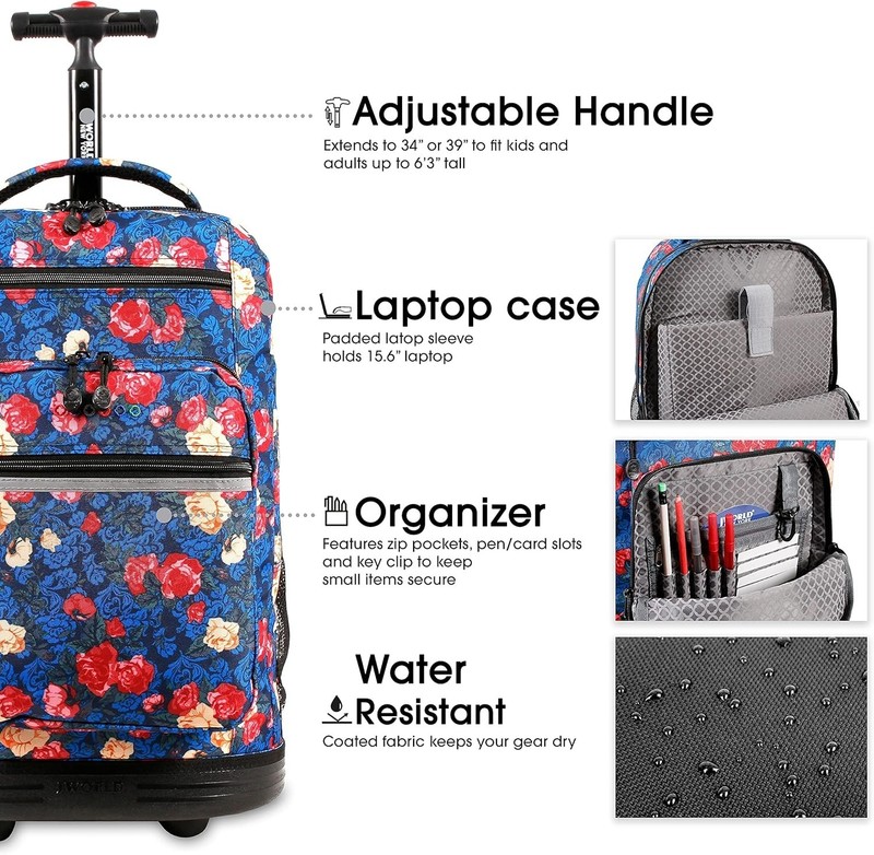 Durable J World 20 Inch Roller Backpack with Laptop Compartment - Vintage Rose gallery