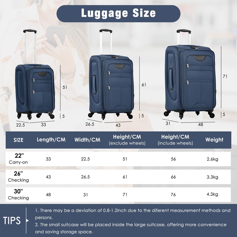 3PC Softside Luggage Set Expandable Spinner Upright Duffel Bag 22/26/30 gallery