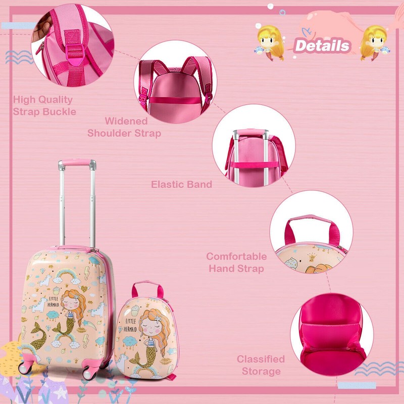 18" Carry On Suitcase & 12" Backpack Mermaid 2PC Kids Luggage Set CHristmas gallery