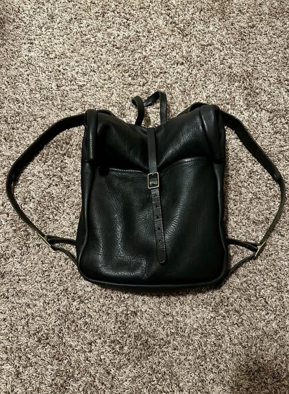 Full-Grain Leather Roll-Top Rucksack Backpack By GoForthGoods (Black, 18 Liters)