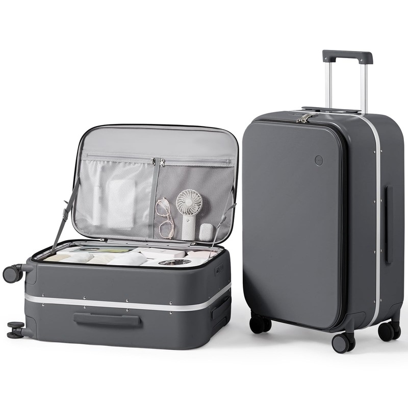 24 Inch Checked Luggage PC Hard Shell Suitcase Top Opening Aluminum Frame Tra…