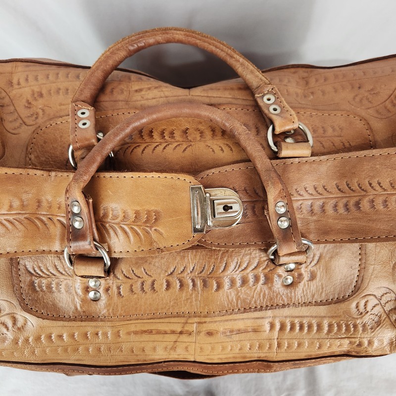 Force Ten West Authentic Handmade Leather Large Duffle Bag Vtg British Tan gallery