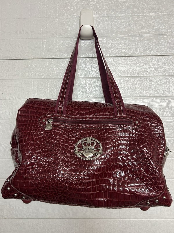 Kathy Van Zeeland Red Croco PVC Weekender Carry On Luggage Duffle Bag.