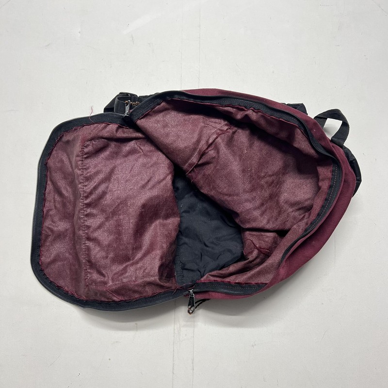 Vintage Eastpak USA Made Canvas Backpack Leather Bottom Adjustable Strap Maroon gallery