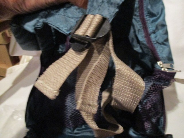 AVON Foldable Backpack Purple/Green 26"L x 17"W(empty) 2 Mesh Side Pockets 2013 gallery