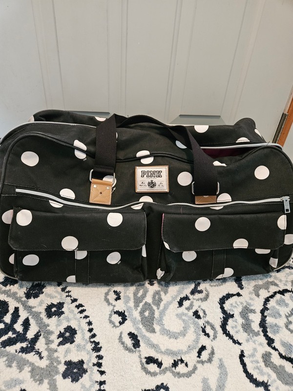 Victoria’s Secret VINTAGE Pink BLACK AND WHITE Poka Dot Rolling Luggage