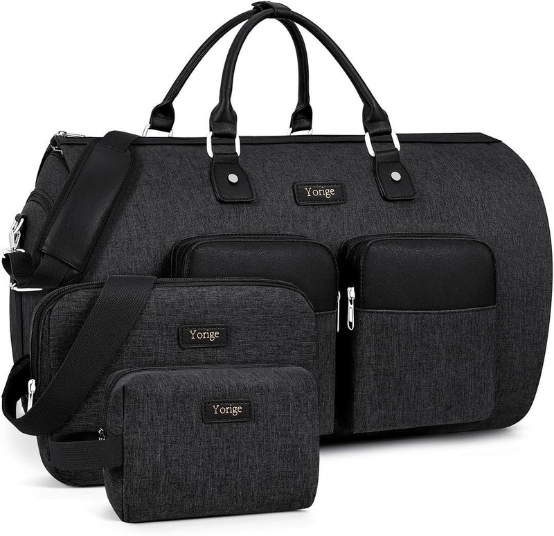 Convertible Garment Duffel Bag 4pc Set, Carry-On Travel Bag, Black