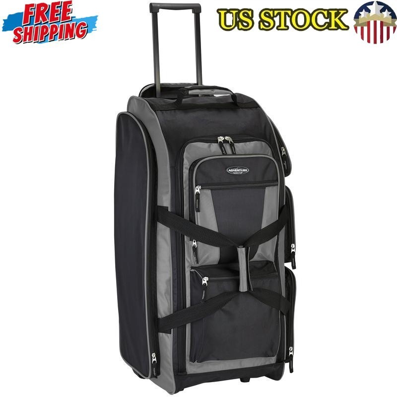 30in Rolling Multi-pocket Upright Duffel Telescopic Handle Skate Wheels Gray New