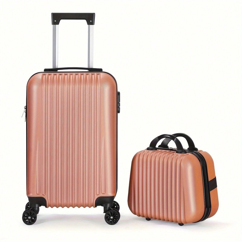 2Pcs Rose Gold Hard Shell Spinner Luggage Set Lightweight ABS Travel Suitcase