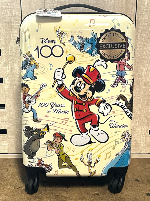 Disney 100 Years Of Music And Wonder Bioworld 20” Upright Spinner Suitcase NEW