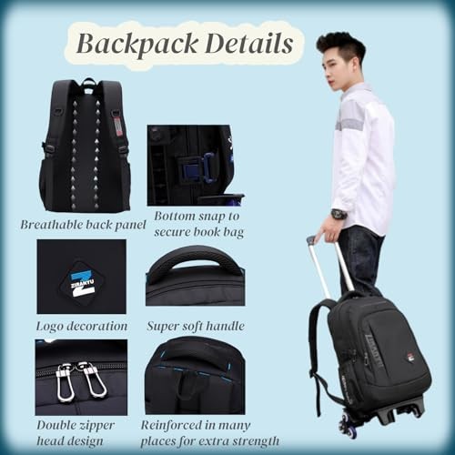 Elementary Trolley Backpack Senior High A1# Black Green-2 Wheels A1# 2 Wheels gallery