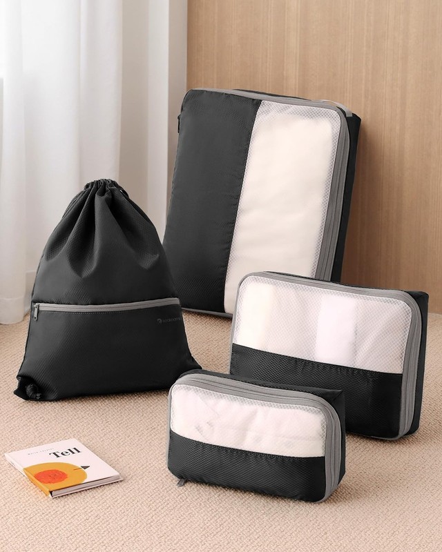 4 Set Compression Packing Cubes for Travel, Bonus Versatile Drawstring Backpa... gallery