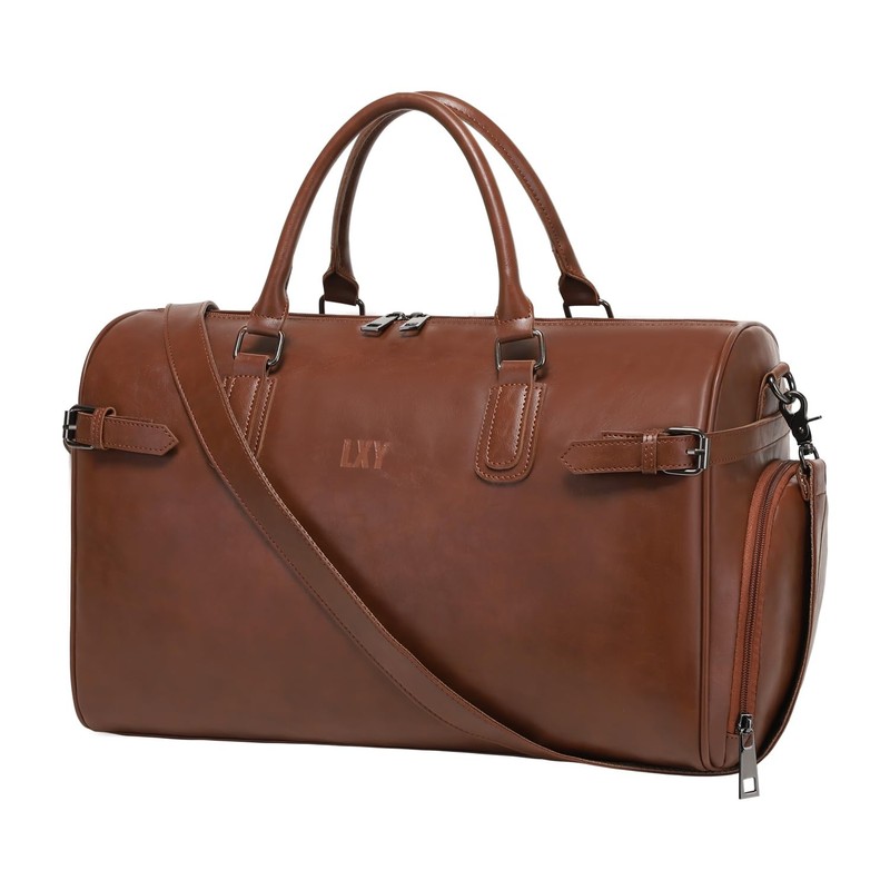 Vegan Leather Duffle Bag, Travel Duffle Weekender Bag with Shoe Compartment, …