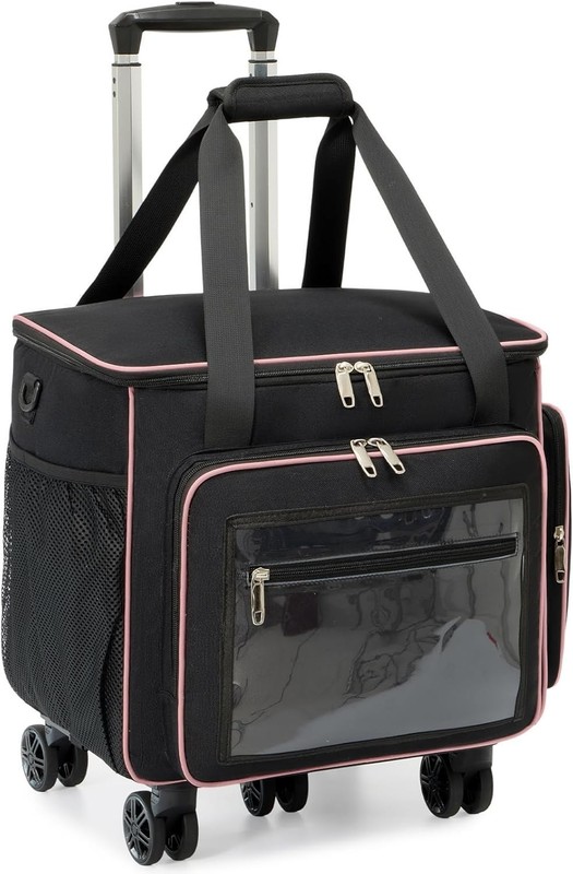 Amythe Rolling Teacher Tote Bag with Wheels, 15.6 Laptop Compartment, Black