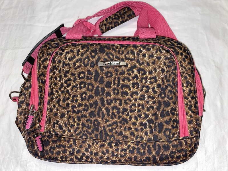 Rockland Leopard Print Pink Trim Carry On Bag Luggage Tote Zipper Strap Handle